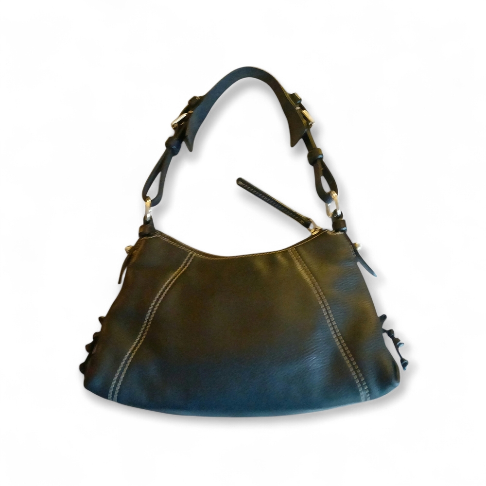 Vintage Dooney & Bourke Mini East/West Slouch Black Pebbled Leather Shoulder Bag - Picture 7 of 9